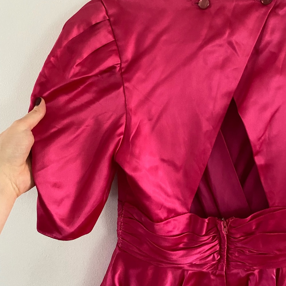 SOLD ELSEWHERE - 70s/80s Nu Mode Bright Satin Pink Dress with Open Back - Picture 7 of 8